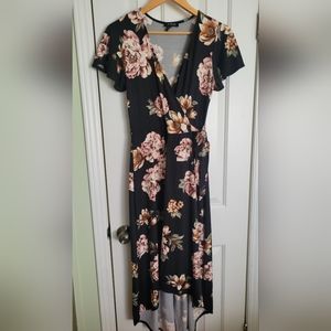 A Byer Black Floral High Low Maxi Dress Size M